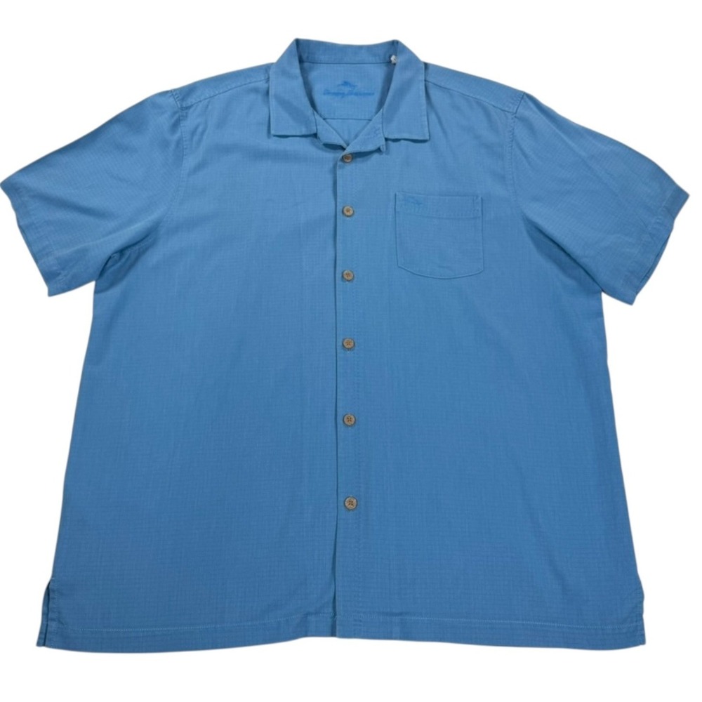 Tommy Bahama IslandZone Shirt Mens 2XLT Blue Silk Blend Dobby Camp Big Tall